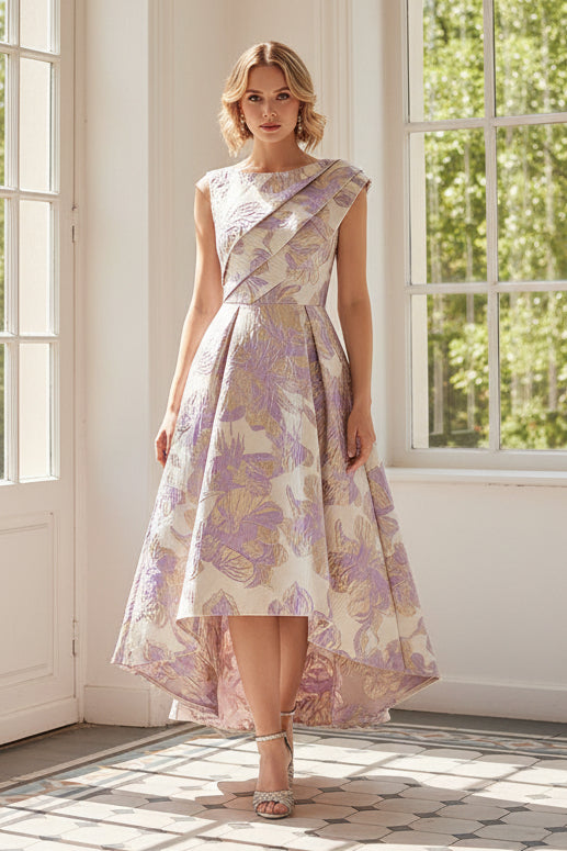Floral Jacquard High-Low Midi Dress