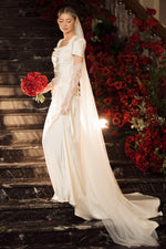 Satin Wedding Dress with Puff Short Sleeves