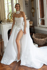 Strapless Ruched Ball Gown Wedding Dress with Slit