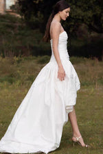 Strapless Ruched High-Low Wedding Dress with Train