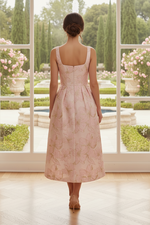 Floral Jacquard Square Neck Tea-Length A-Line Dress