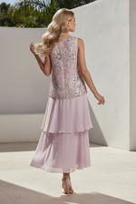 Sleeveless Beaded Tiered Chiffon Mock Two-Piece Dress