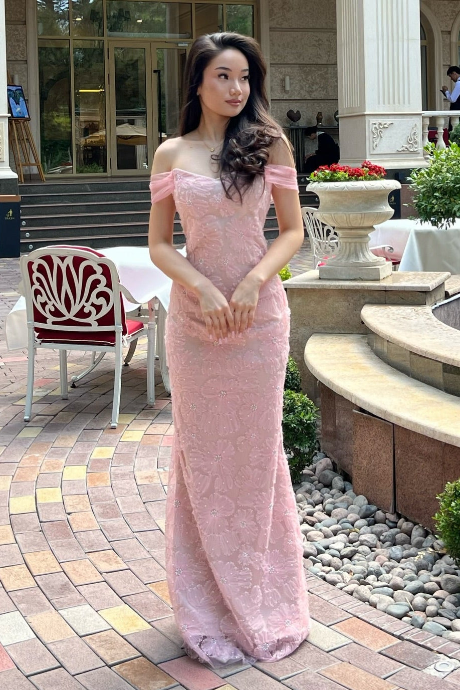 Off-the-Shoulder Lace Mermaid Evening Gown