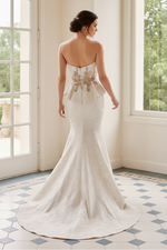 Strapless Peplum Mermaid Evening Gown