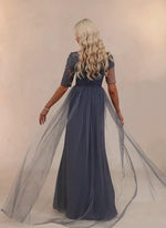 Asymmetrical Ruched Evening Gown with High Slit