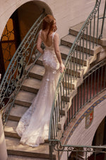 Floral Applique Low Back Mermaid Wedding Dress