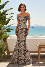 Off-the-Shoulder Floral Jacquard Mermaid Gown