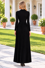 Pleated Maxi Dress with Collared V-Neckline