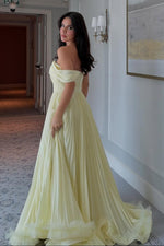 Off-The-Shoulder Pleated Chiffon A-Line Gown