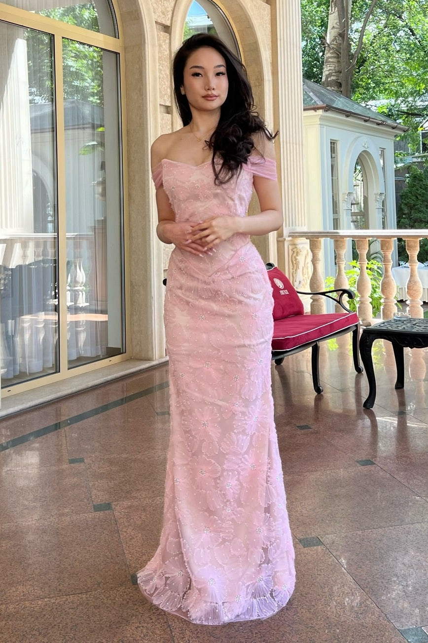 Off-the-Shoulder Lace Mermaid Evening Gown