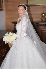 Long Sleeve Lace Ball Gown Wedding Dress with Veil