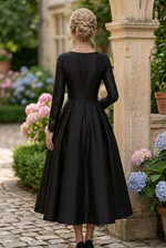 A-Line Satin Midi Dress with Lace Cuffs