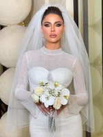 Sequin Mermaid Wedding Dress with Illusion Long Sleeves