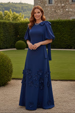 A-Line Gown with Puff Sleeves and 3D Flowers