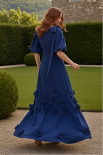 A-Line Gown with Puff Sleeves and 3D Flowers