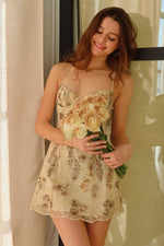 Sequined Lace Corset Mini Dress with Tie Back