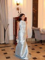 High Neck 3D Floral Applique Mermaid Evening Gown