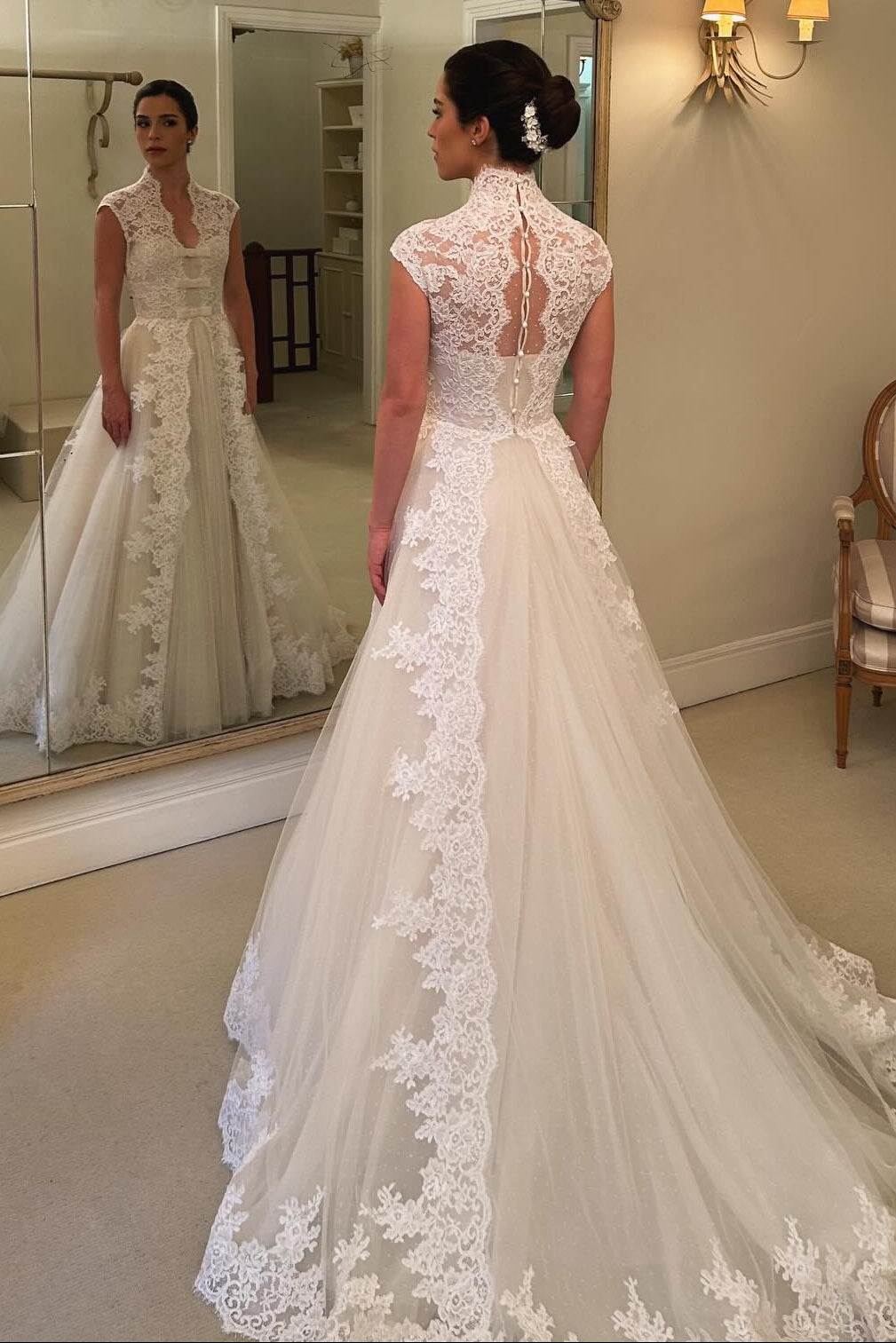 High Neck Lace A-Line Wedding Dress