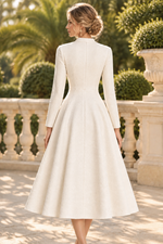Long Sleeve Slit Mandarin Collar A-Line Midi Dress