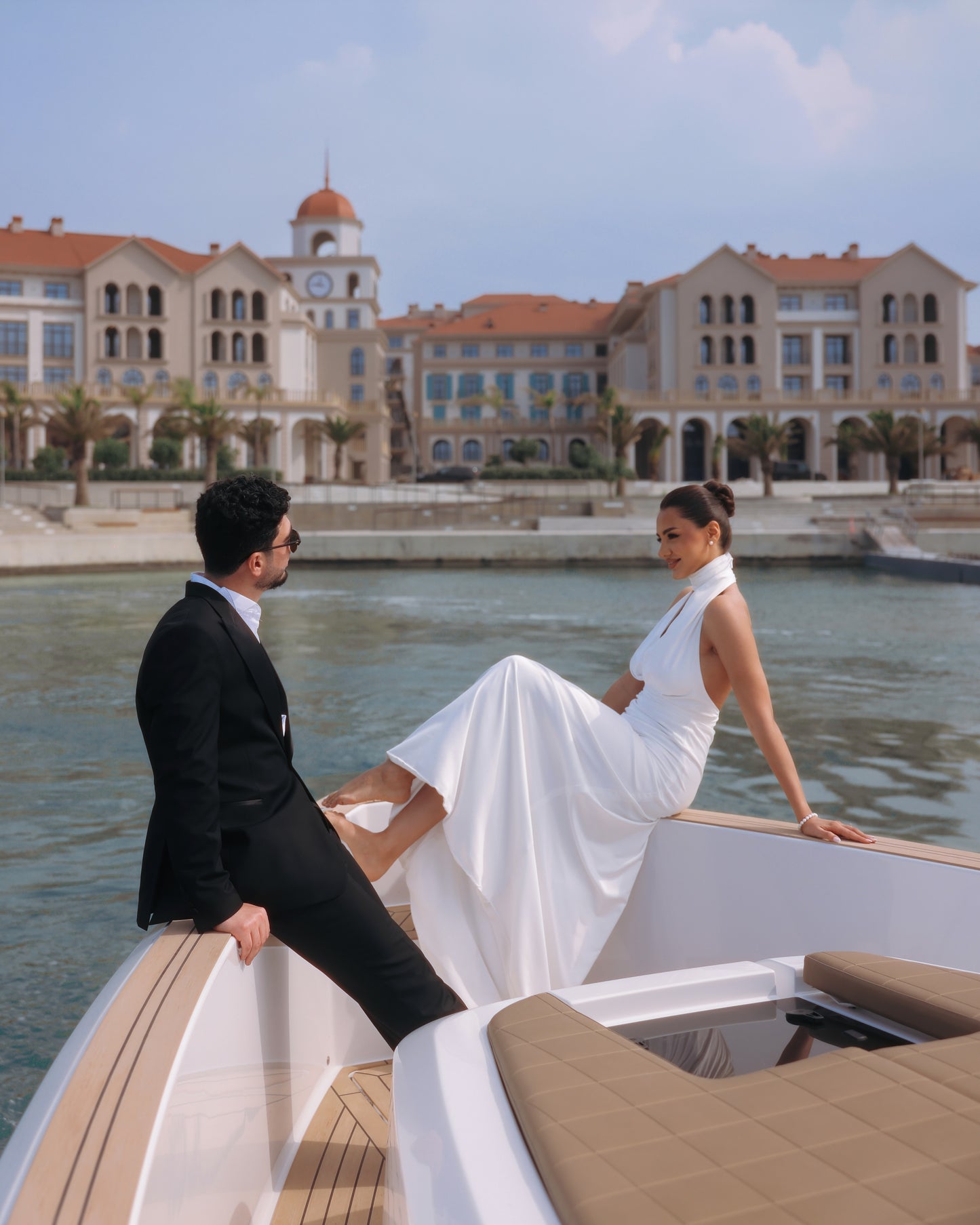 Plunging Halter Satin Wedding Dress