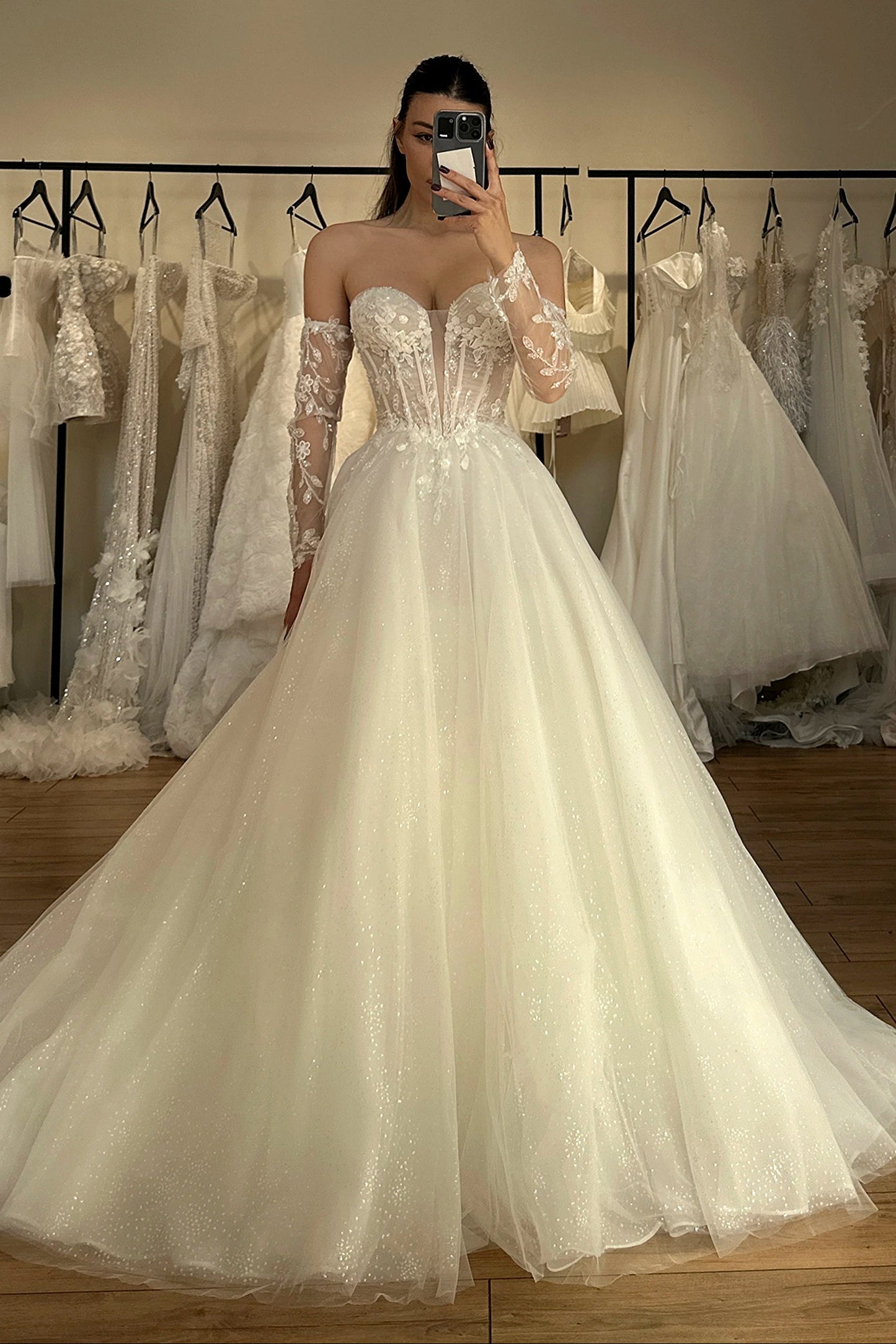 Sweetheart Corset A-Line Wedding Dress with Sleeves