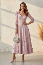 Floral Applique Midi A-Line Dress