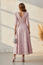 Floral Applique Midi A-Line Dress