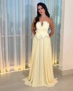 Strapless Beaded Basque Waist Chiffon Evening Gown