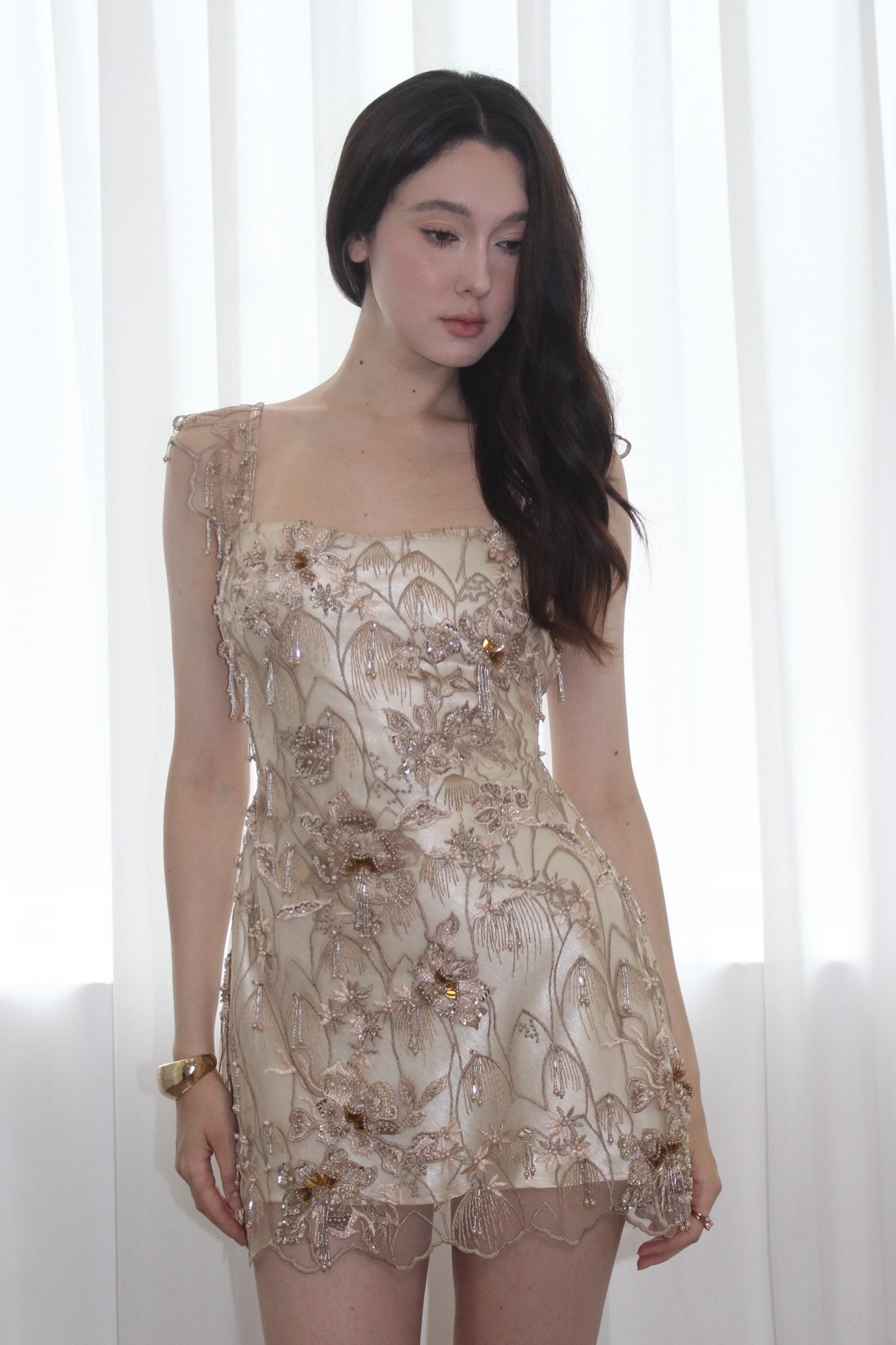 Beaded Floral Lace Embellished Mini Dress