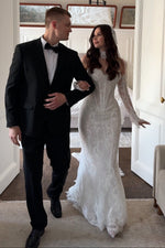 Off-Shoulder Lace Mermaid Bridal Gown with Train