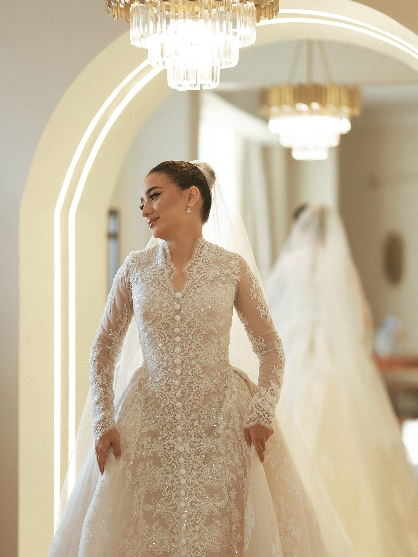 Long Sleeve Lace Ball Gown Wedding Dress
