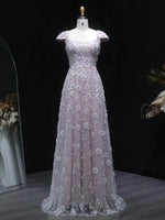Square Neck 3D Floral Applique A-Line Gown