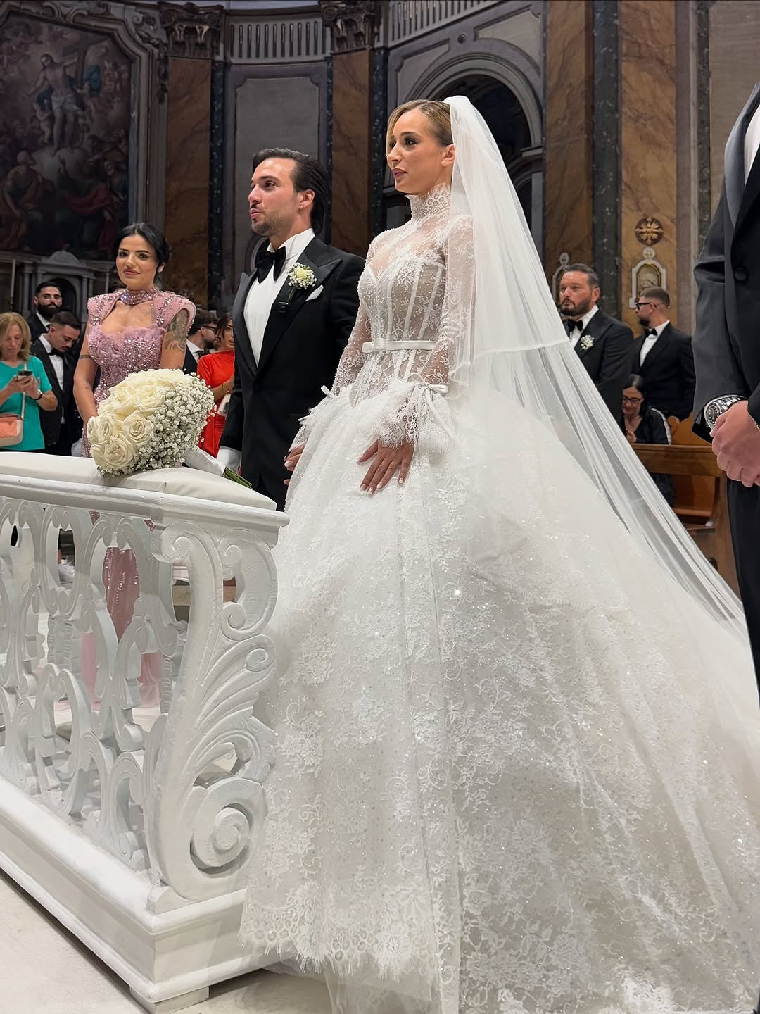 High Neck Lace Ball Gown Wedding Dress