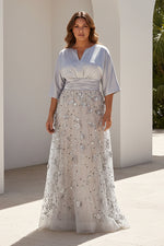 3D Floral Tulle A-Line Gown with Satin Bodice
