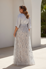 3D Floral Tulle A-Line Gown with Satin Bodice