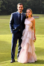 One-Shoulder Tiered Ruffle Tulle Evening Gown