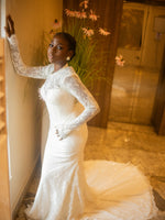 Lace High-Neck Mermaid Wedding Dress with Corset Back