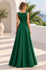 Pleated Inset High-Low Gown with Brooch Detail