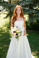 Square Neck Satin A-Line Wedding Dress with Back Bow