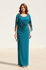 Elegant Scoop Neck Sheath Gown with Cape Overlay