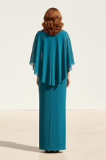 Elegant Scoop Neck Sheath Gown with Cape Overlay