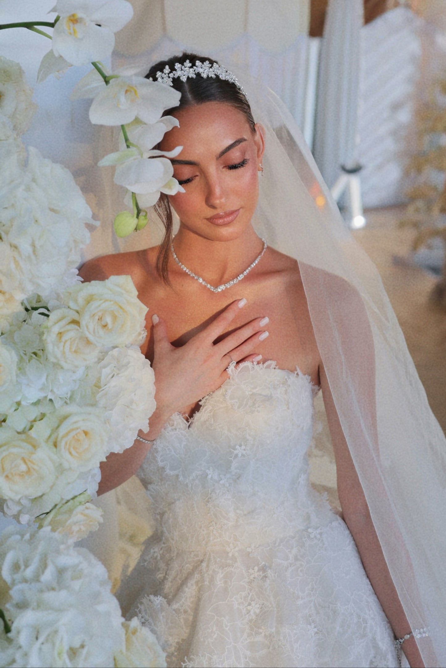 Strapless Lace Sweetheart A-Line Wedding Dress with Train
