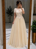 Illusion Lace and Tulle A-Line Gown