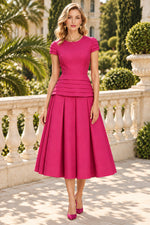 Tiered Waist Short Sleeve A-Line Midi Dress