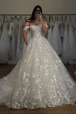 Off-the-Shoulder Lace Ball Gown Wedding Dress
