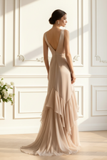 Sleeveless Satin Ruffle Hem Evening Gown