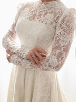 High-Neck Lace A-Line Wedding Dress with Long Sleeves