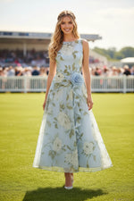 Sleeveless Floral Print A-Line Tea-Length Dress