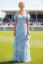 Off-the-Shoulder Tiered Floral Chiffon Maxi Dress