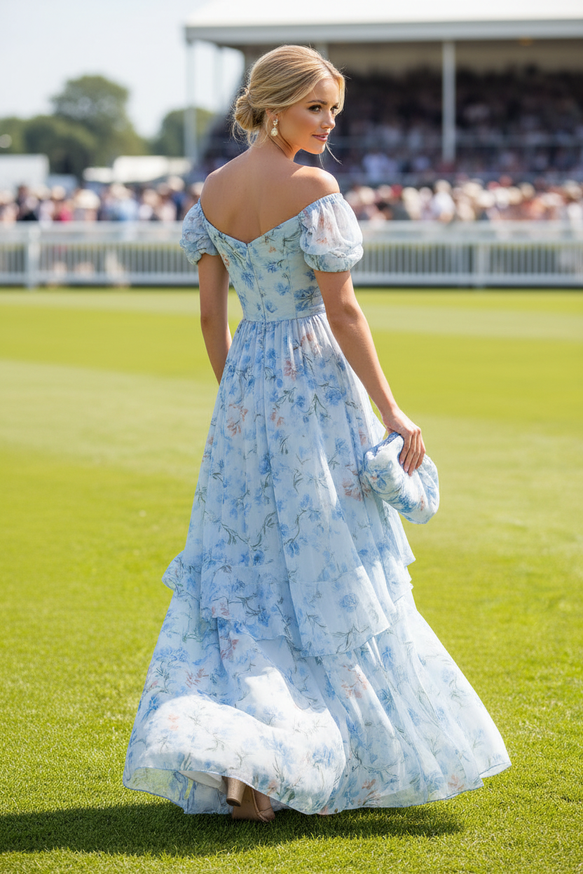 Off-the-Shoulder Tiered Floral Chiffon Maxi Dress